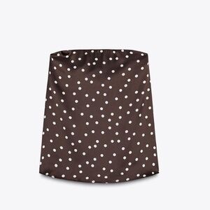 Zara STRAPLESS SATIN EFFECT TOP Brown Satin Polka Dots Size M